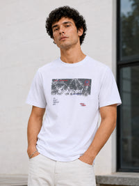 Men White Slim Fit Graphic Print Crew Neck Casual T-Shirt