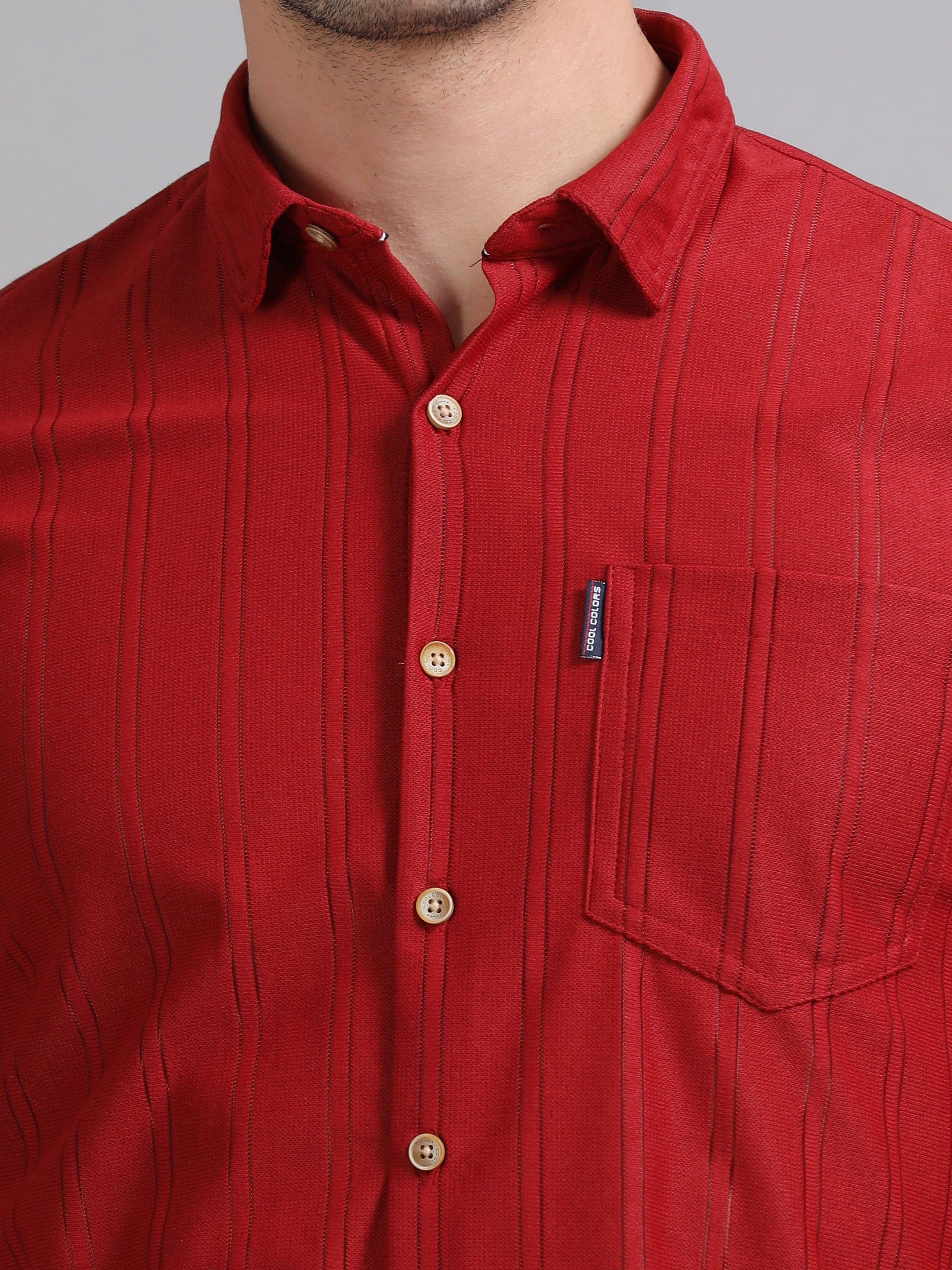 Men Red Full Sleeve knitted Dobby Casual Shirt