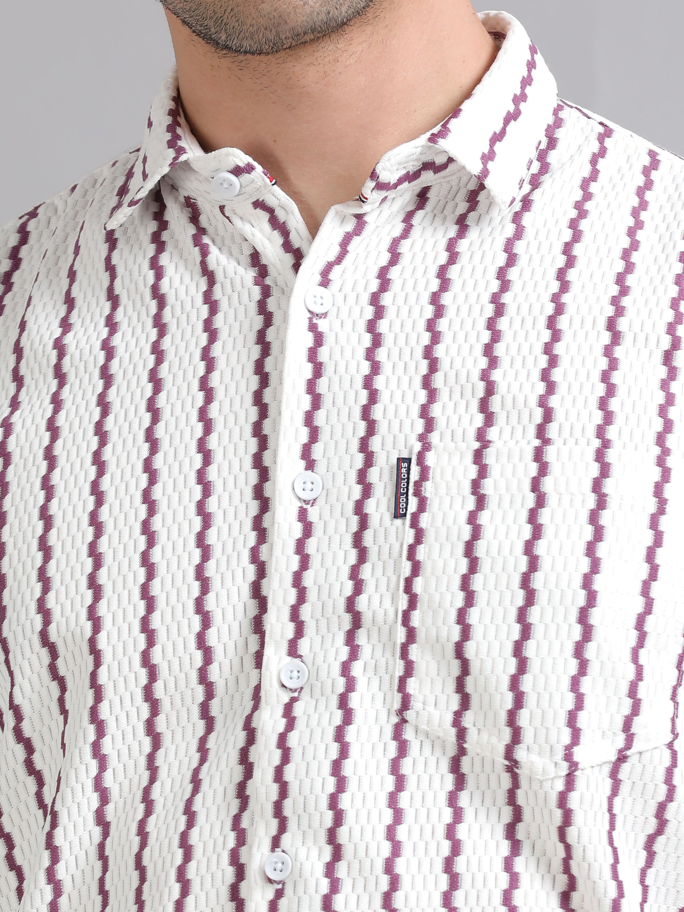 Men Purple Full Sleeve knitted Dobby Casual Shirt