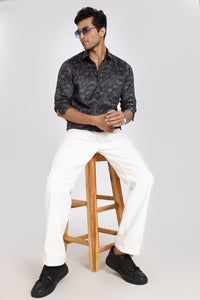 Men Blue Floral Print Full Sleeve Slim Fit Casual Shirts