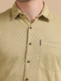 Men Khaki Half Sleeve knitted Dobby Casual Shirt
