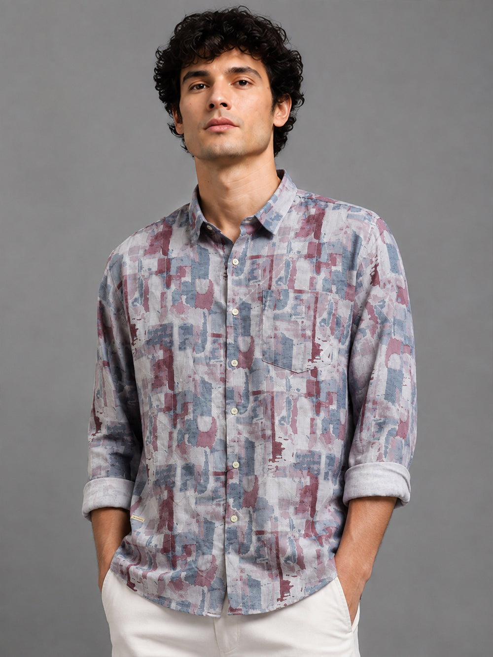 Men Pink Slim Fit Printed Full Sleeve Casual Shirt