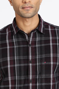 Men Brown Checkered Full Sleeve Slim Fit Casual Shirt