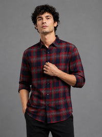 Men Red Slim Fit Check Full Sleeve Casual Shirt