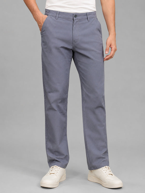 Men's Grey Drift Fit Solid Design Linen Trousers