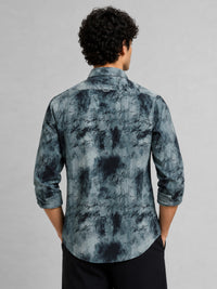 Men Grey Slim Fit Printed Full Sleeve Casual Shirt