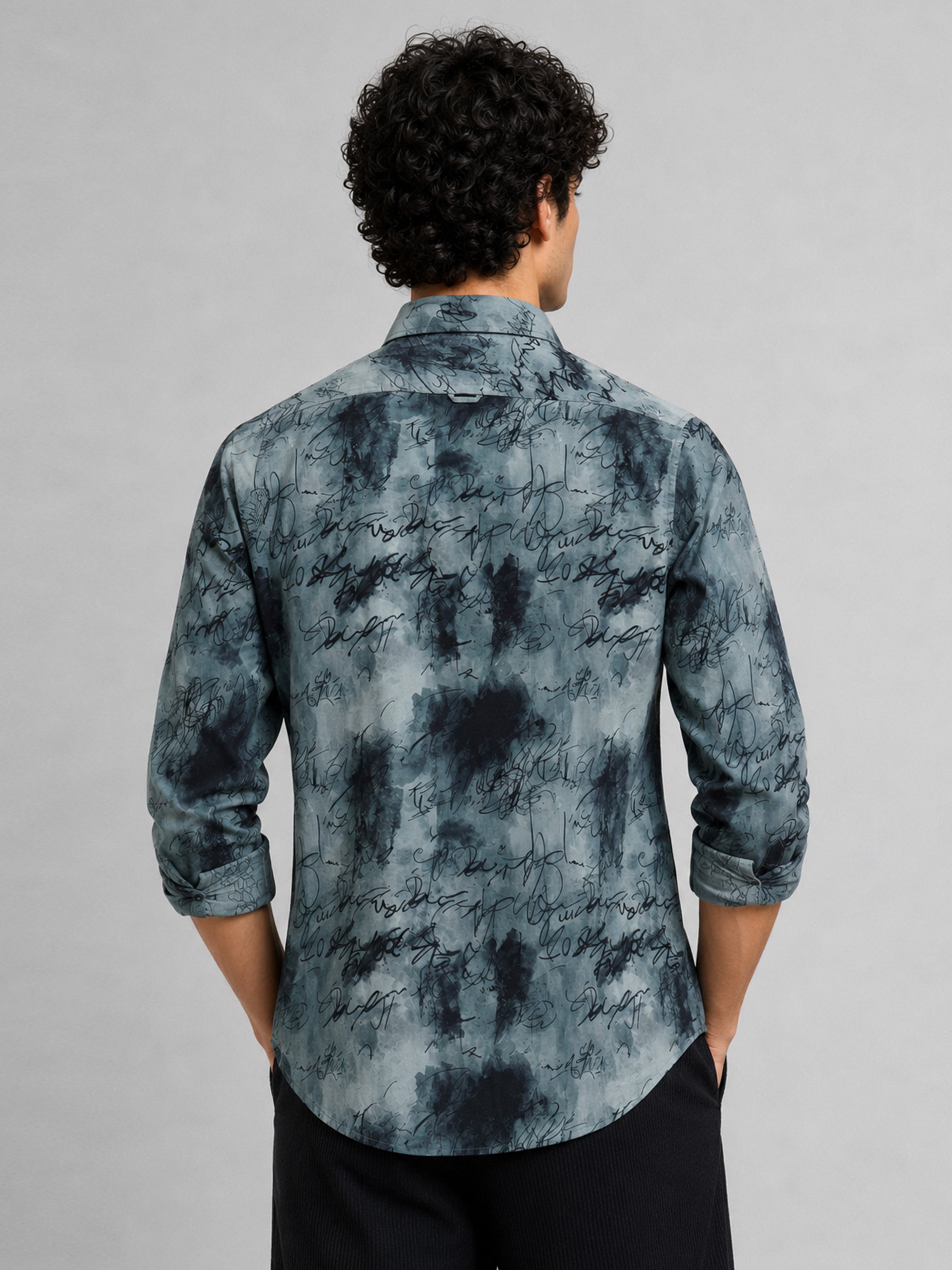 Men Grey Slim Fit Printed Full Sleeve Casual Shirt