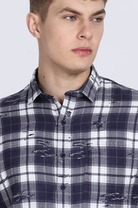 Navy Checkered  Slim Fit Full Sleeve Shirt