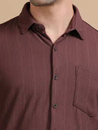 Men Maroon Full Sleeve Cotton Knitted Casual Shirt