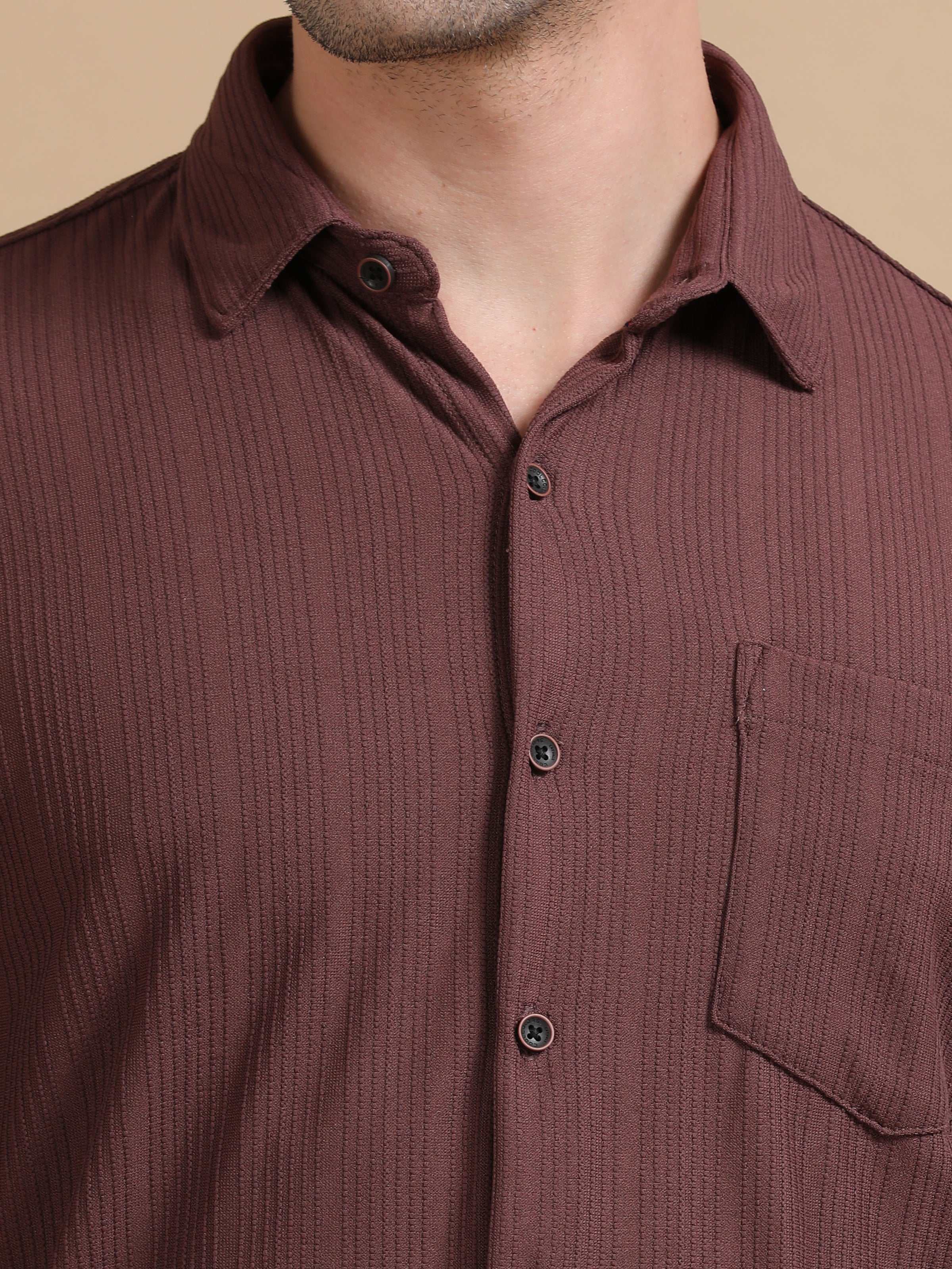 Men Maroon Full Sleeve Cotton Knitted Casual Shirt