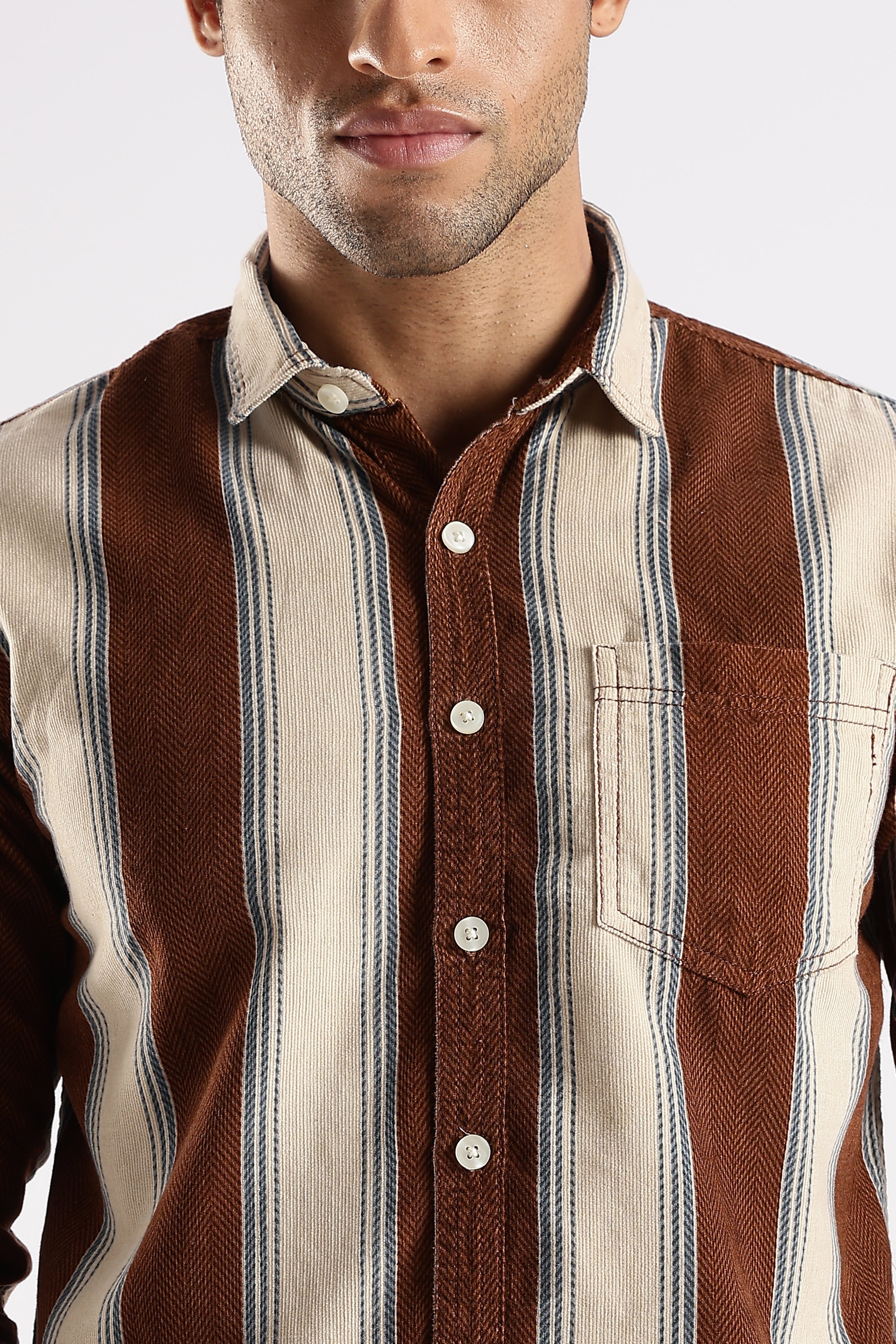 Brown Roman Stripes Slim Fit Full Sleeve Casual Shirt