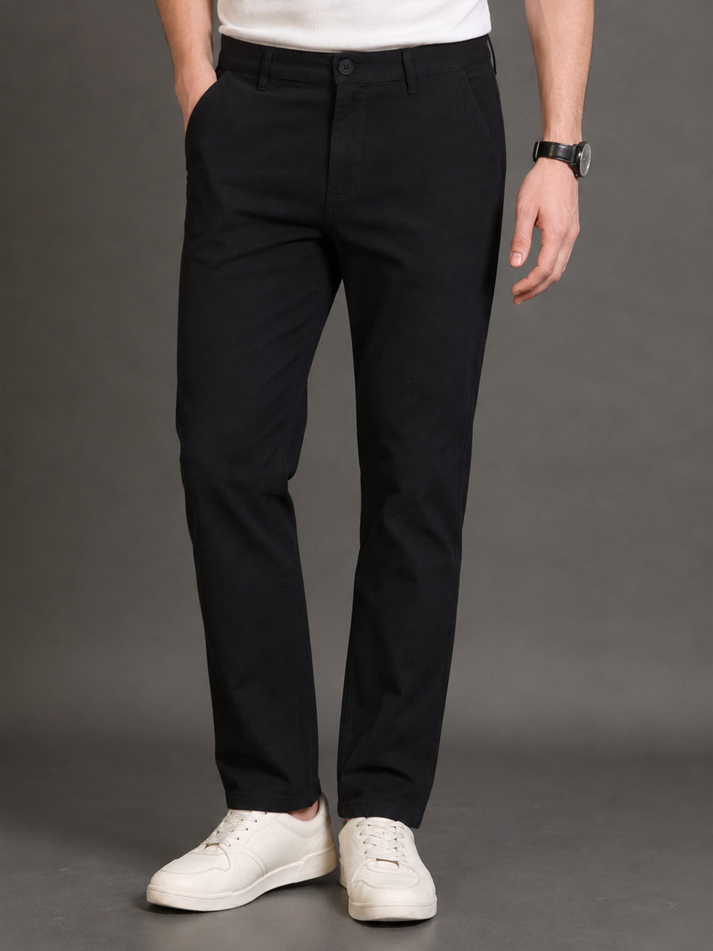 Men's Black Drift Fit Linen Trousers | Solid Design | Contemporary Fit | Smart-Casual & Office Wear