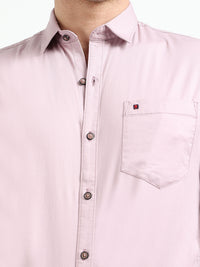 Light Pink Solid Slim Fit Casual Shirts