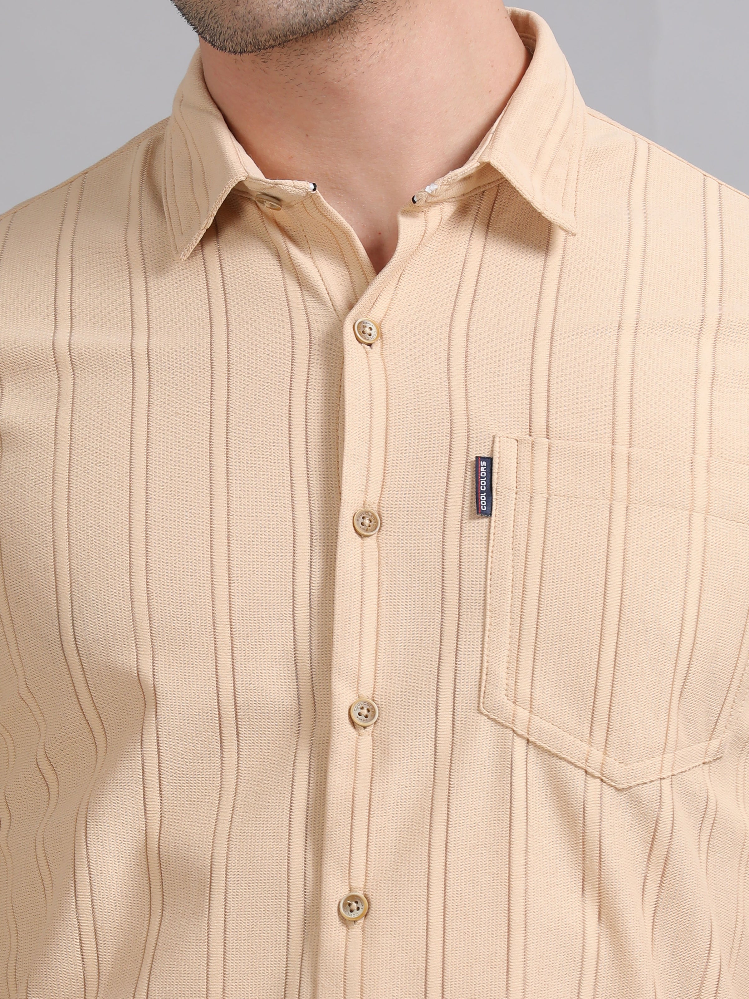 Men Cream Full Sleeve knitted Dobby Casual Shirt