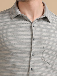 Men Grey Full Sleeve Cotton Knitted Casual Shirt