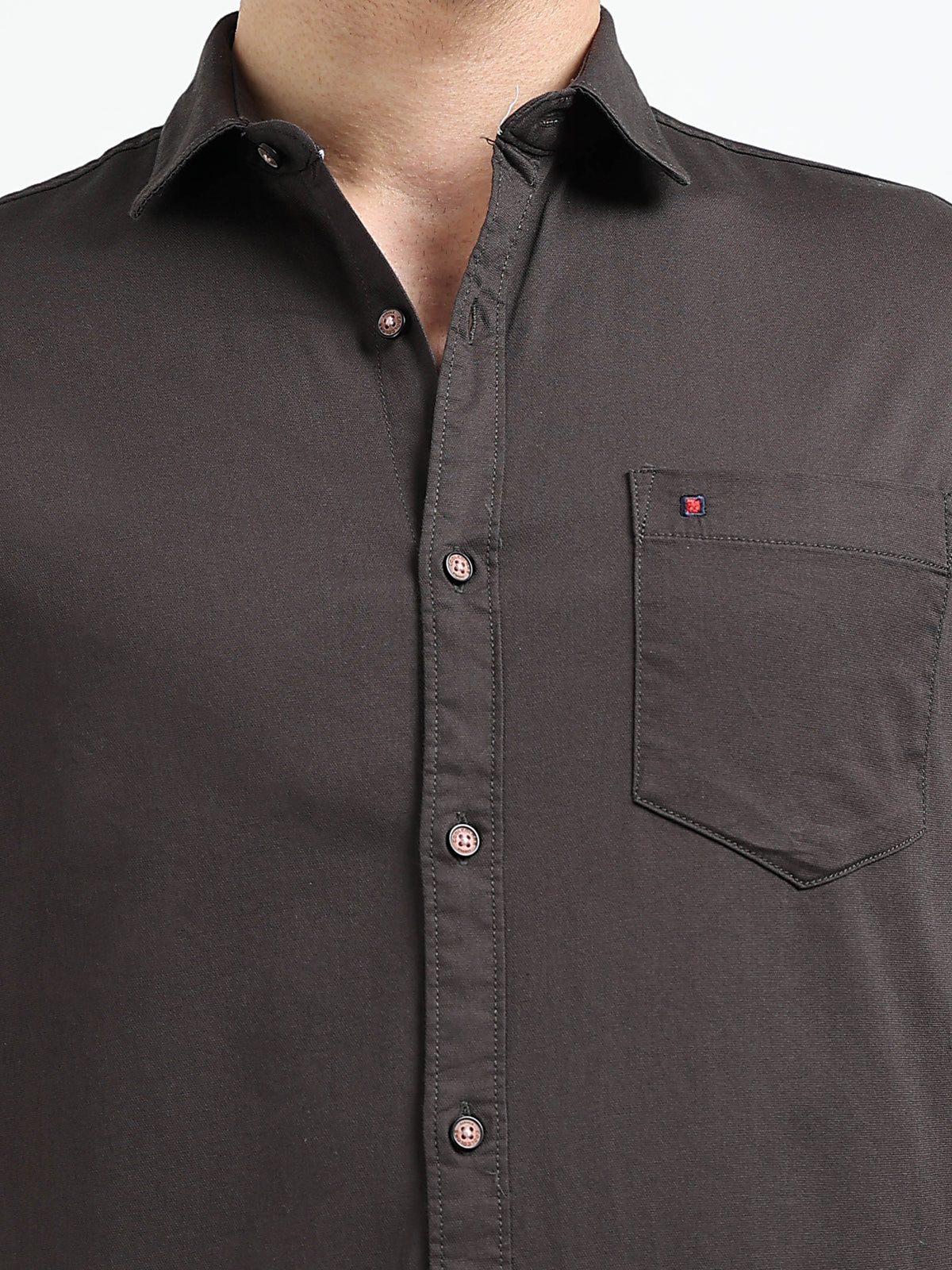 Dk Green Solid Slim Fit Casual Shirts