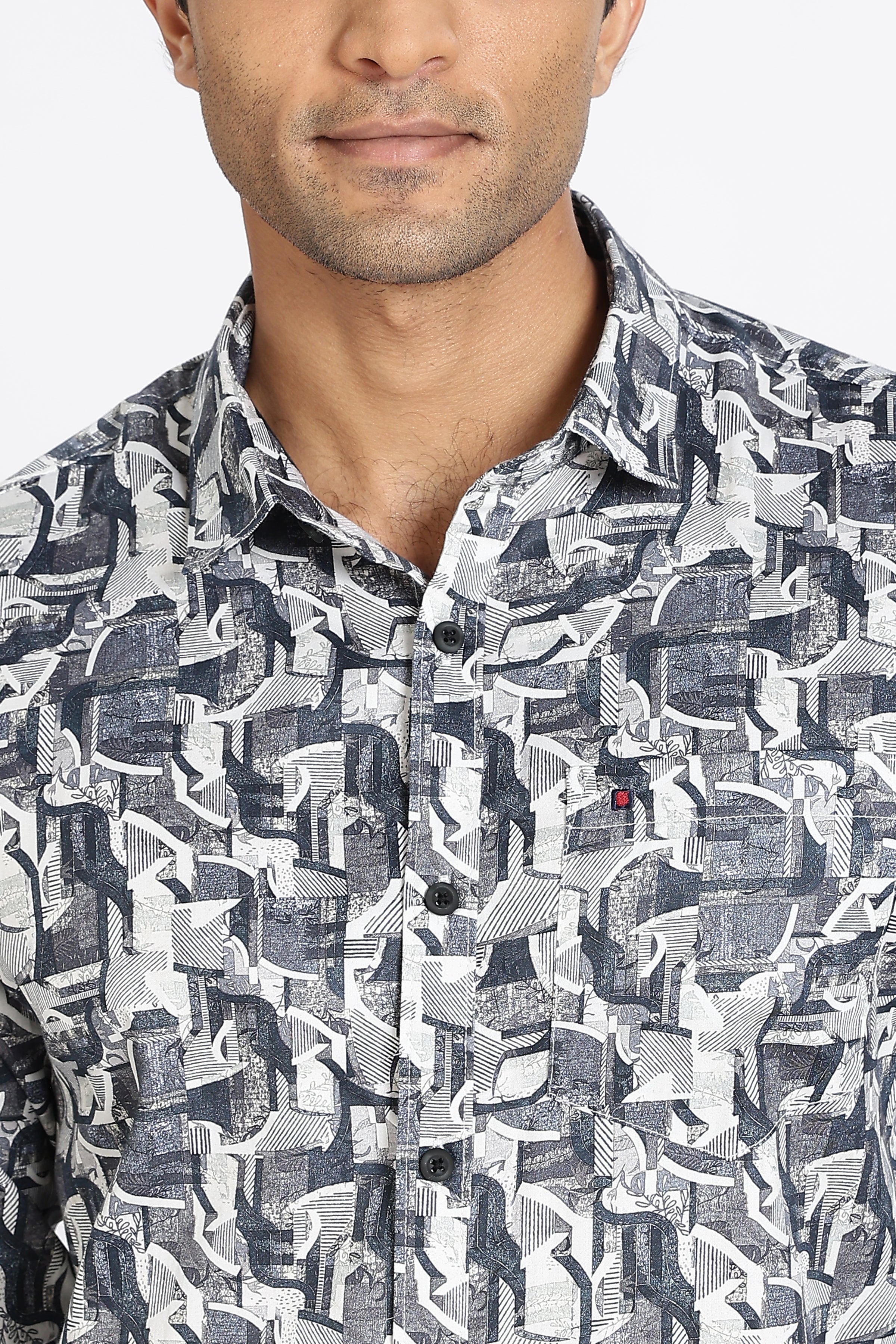 Men Blue Printed Full Sleeve Slim Fit Casual Shirt