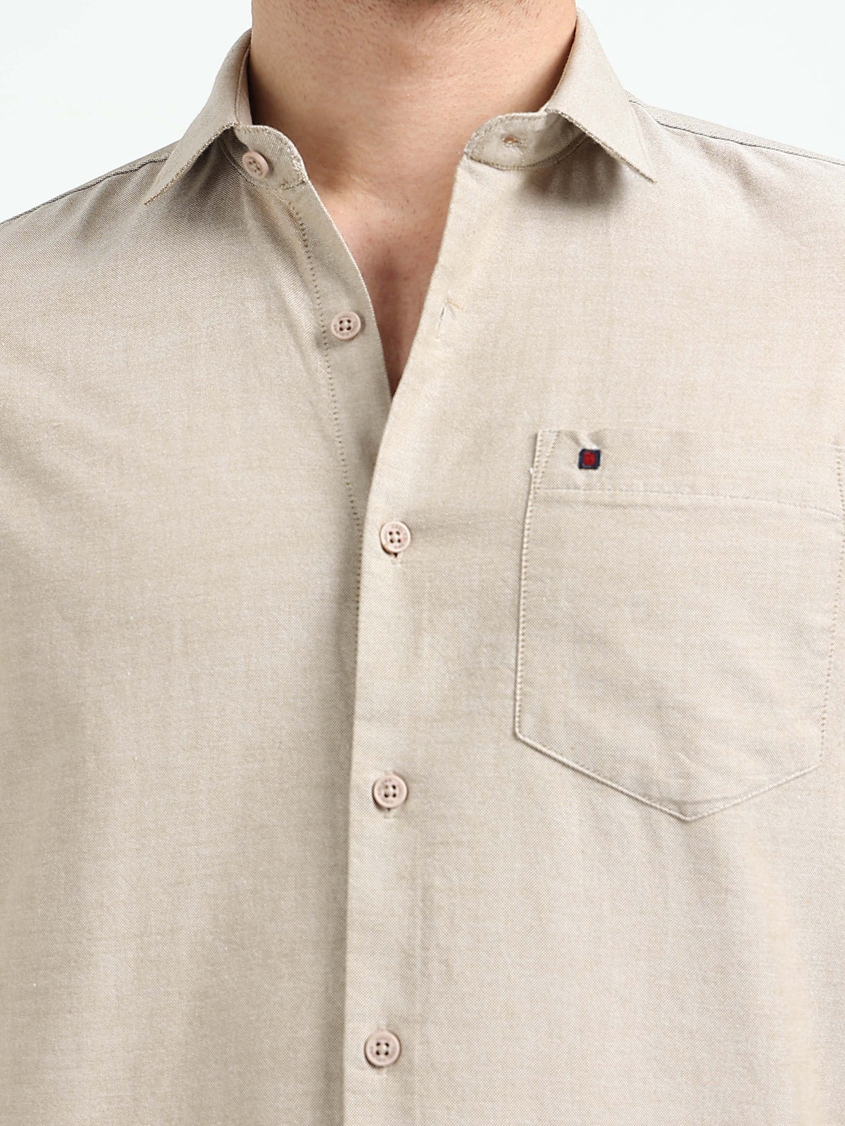Khaki Oxford Slim Fit Casual Shirts