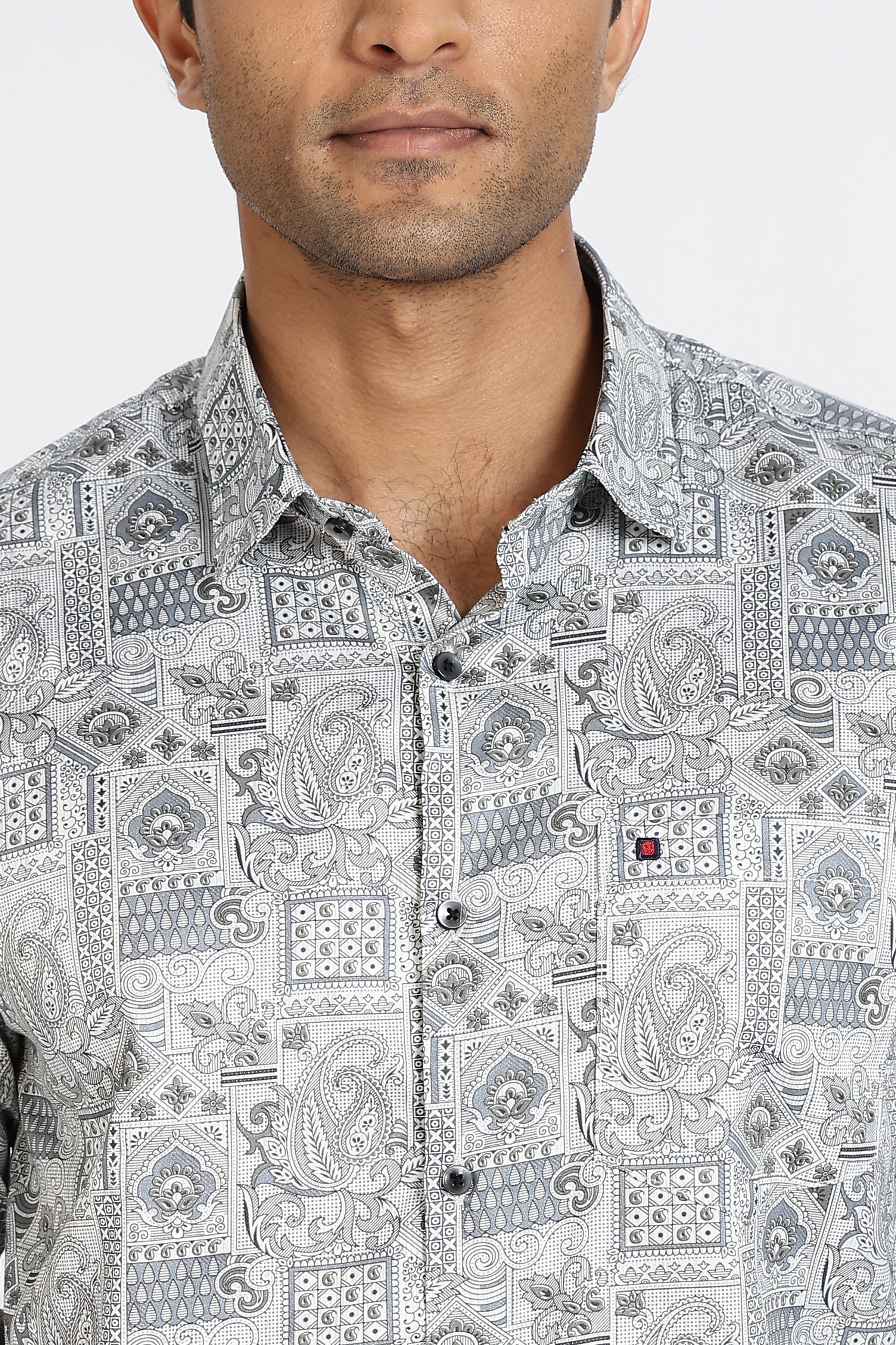 Men White Floral Print Full Sleeve Slim Fit Casual Shirts
