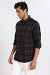 Men Grey Vintage Checks Full Sleeve Slim Fit Casual Shirts