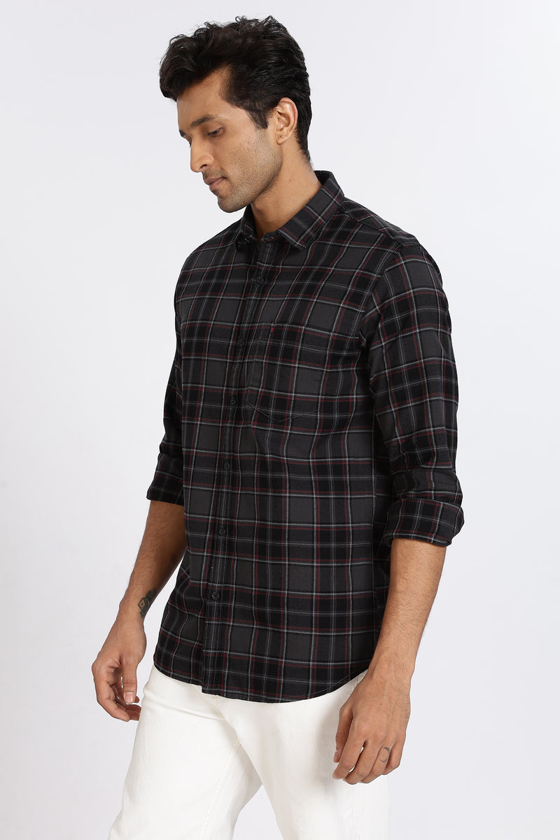 Men Grey Vintage Checks Full Sleeve Slim Fit Casual Shirts