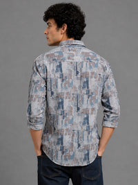 Men Beige Slim Fit Printed Full Sleeve Casual Shirt