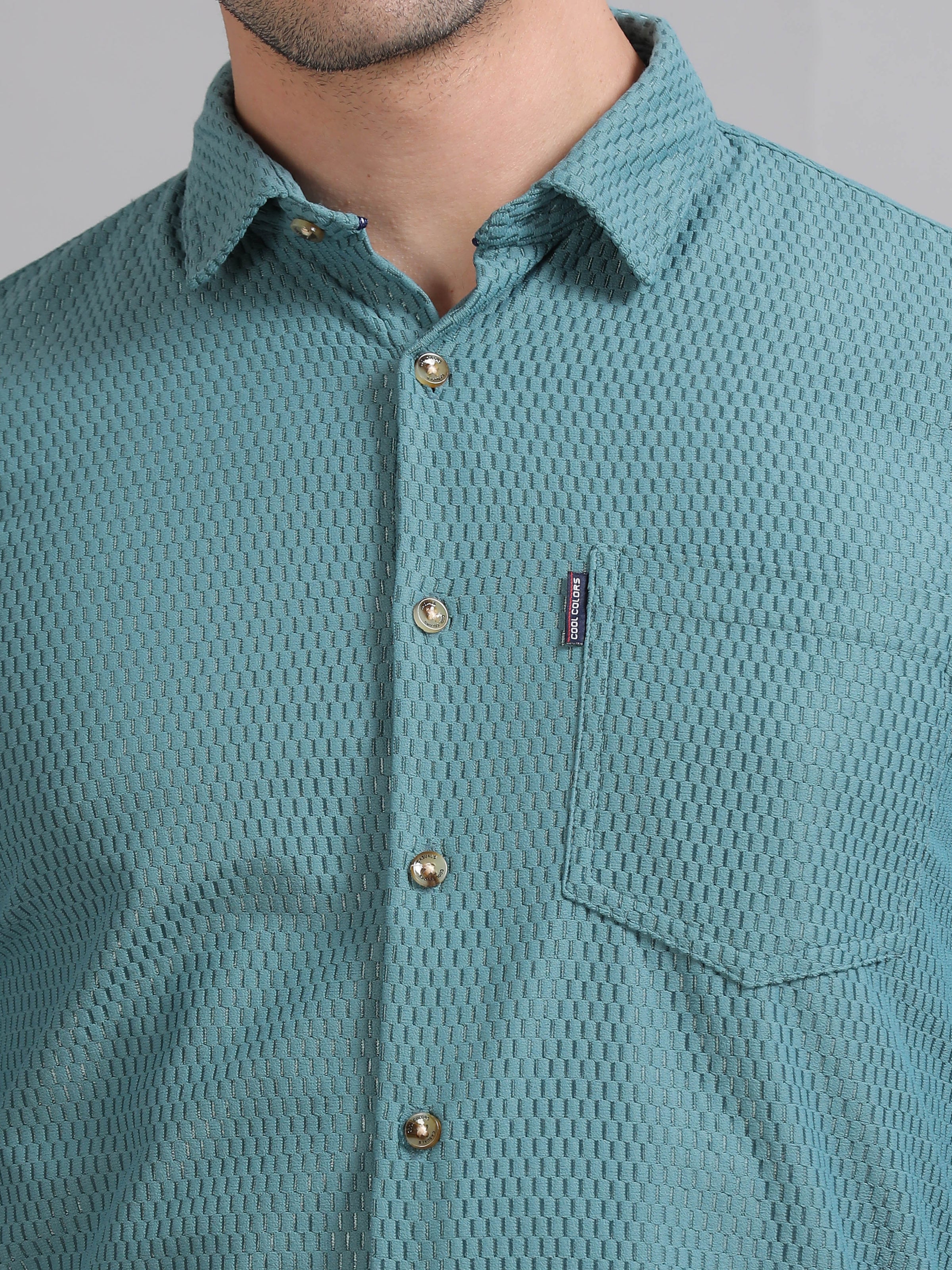 Men Green Full Sleeve knitted Dobby Casual Shirt