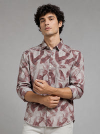 Men Brown Slim Fit Abstract Printed Full Sleeve Casual Shirt