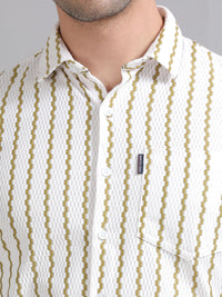 Men Cream Full Sleeve knitted Dobby Casual Shirt
