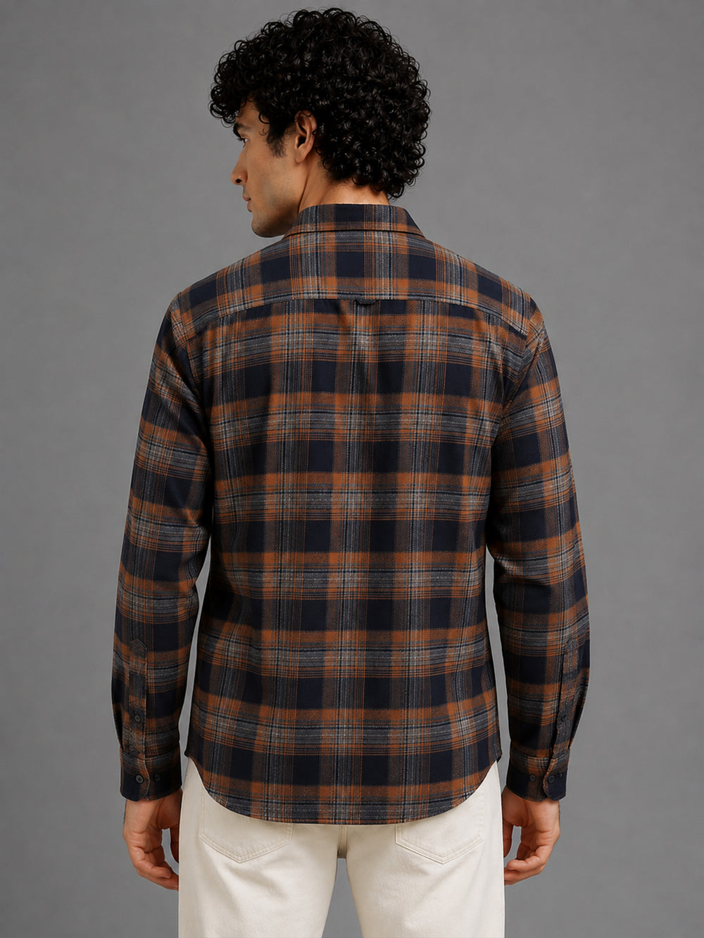 Men Orange Slim Fit Check Full Sleeve Casual Shirt
