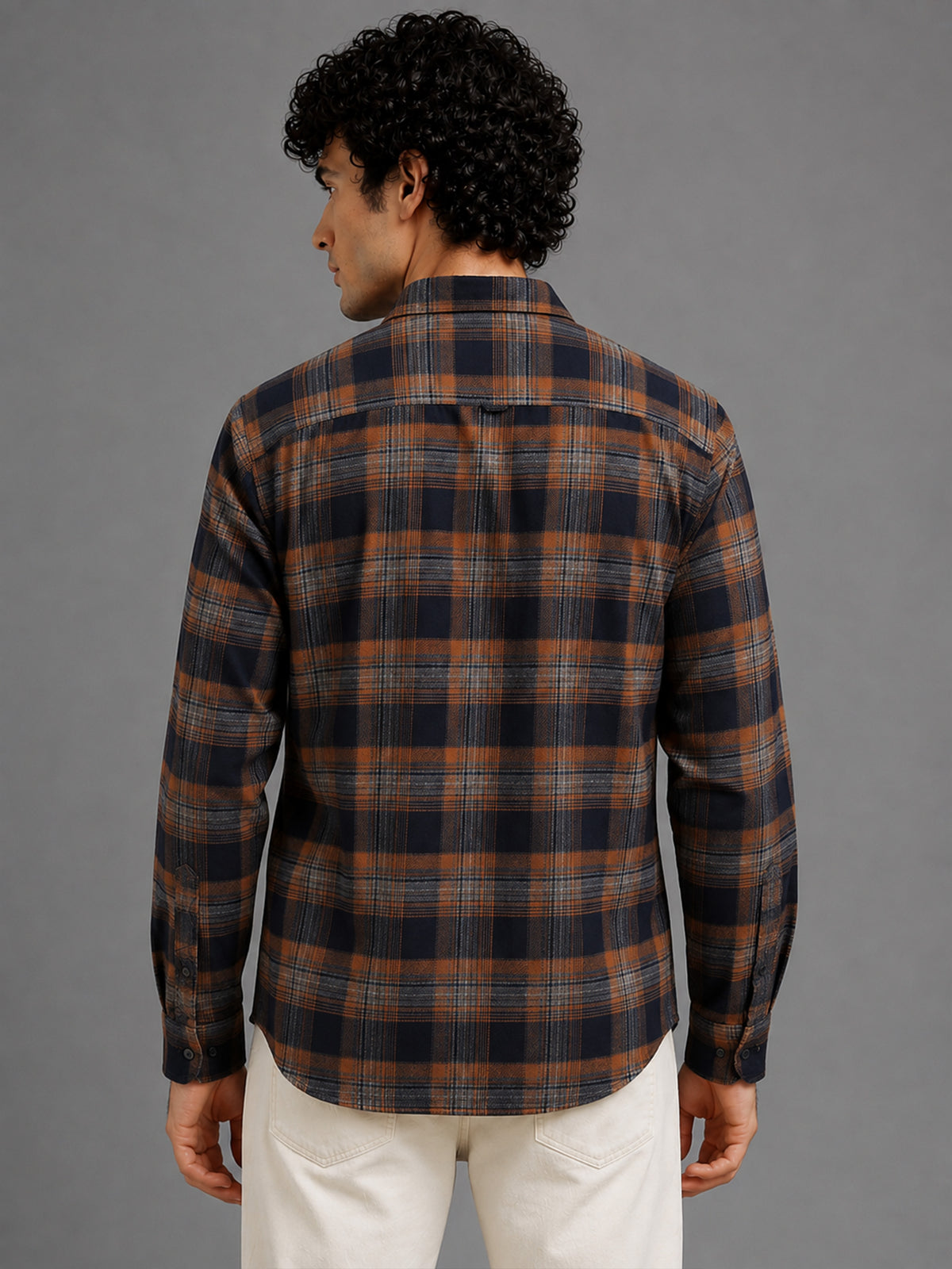 Men Orange Slim Fit Check Full Sleeve Casual Shirt