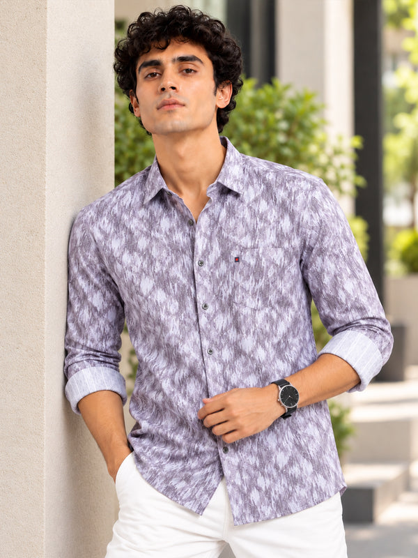 Men's Purple Slim Fit Premium Abstract Printed Casual Shirt