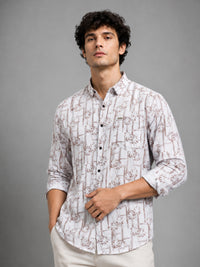 Men Brown Slim Fit Printed Full Sleeve Casual Shirt