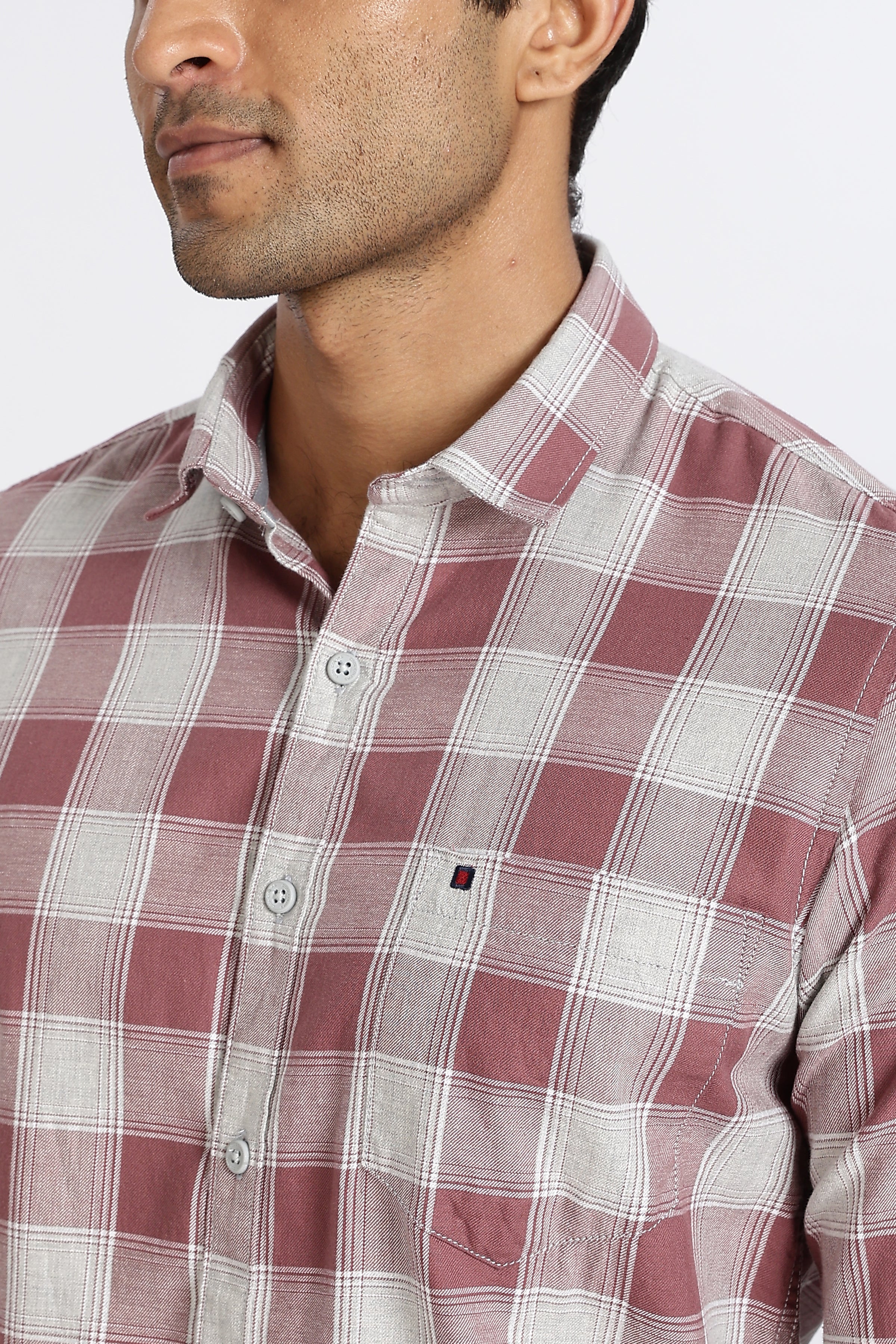 Men Brown Chess Square Check Full Sleeve Slim Fit Casual Shirts