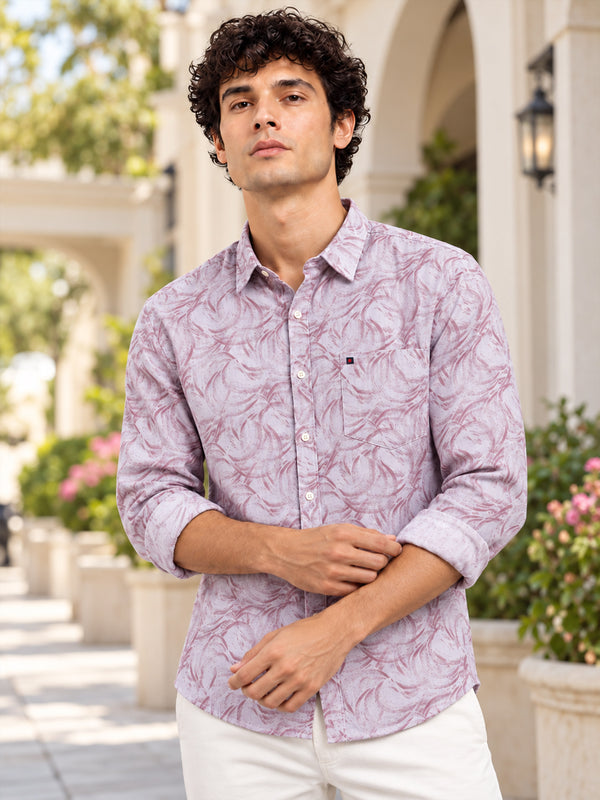Men’s Purple Abstract Paisley Printed Slim Fit Casual Shirt