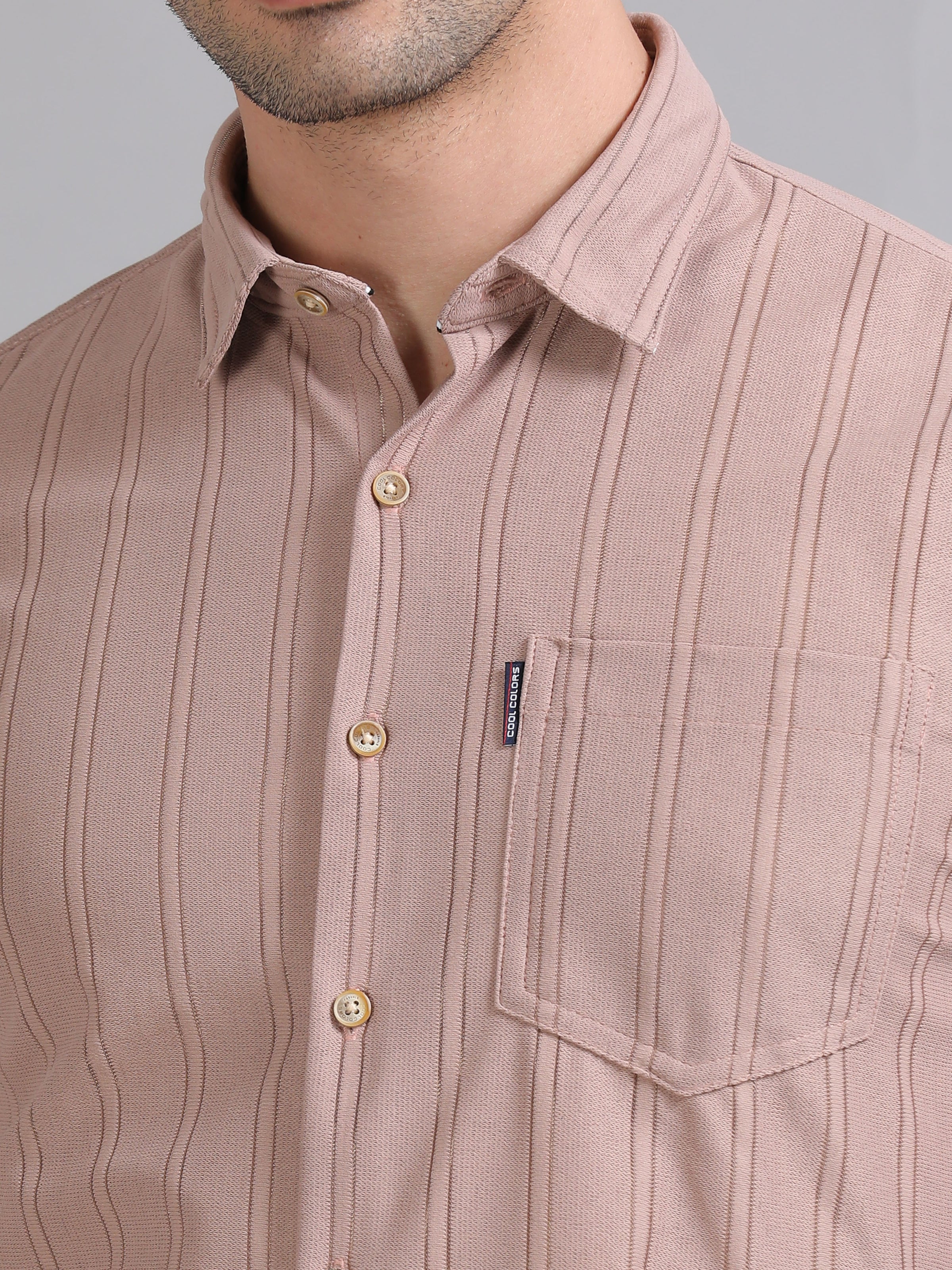 Men Brown Full Sleeve knitted Dobby Casual Shirt