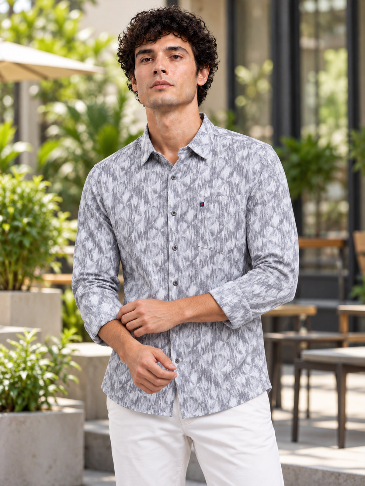 Men's Light Green Slim Fit Premium Abstract Printed Casual Shirt