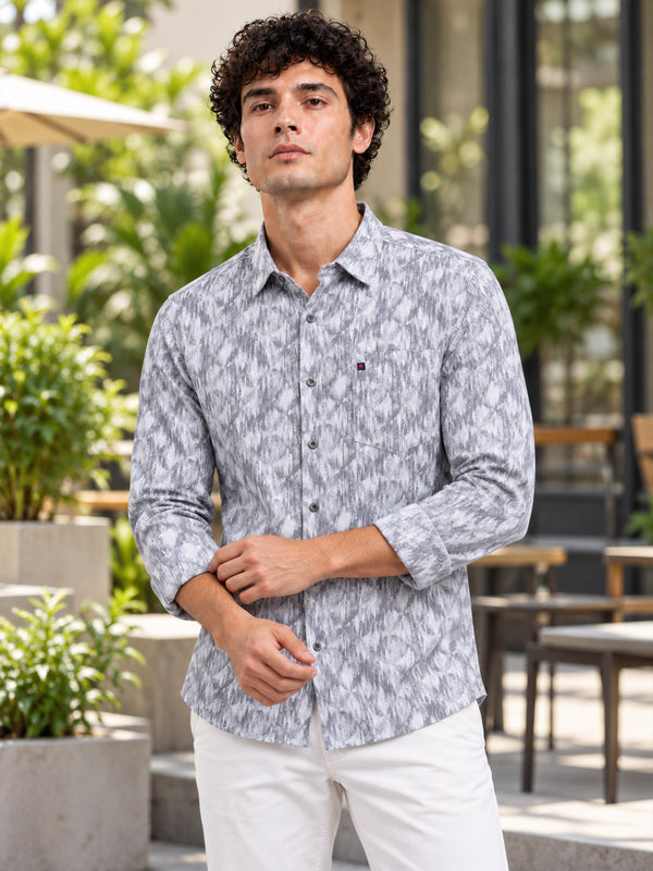 Men's Light Green Slim Fit Premium Abstract Printed Casual Shirt