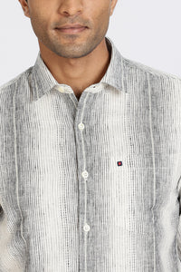 Men Black Stripes Full Sleeve Slim Fit Casual Shirts