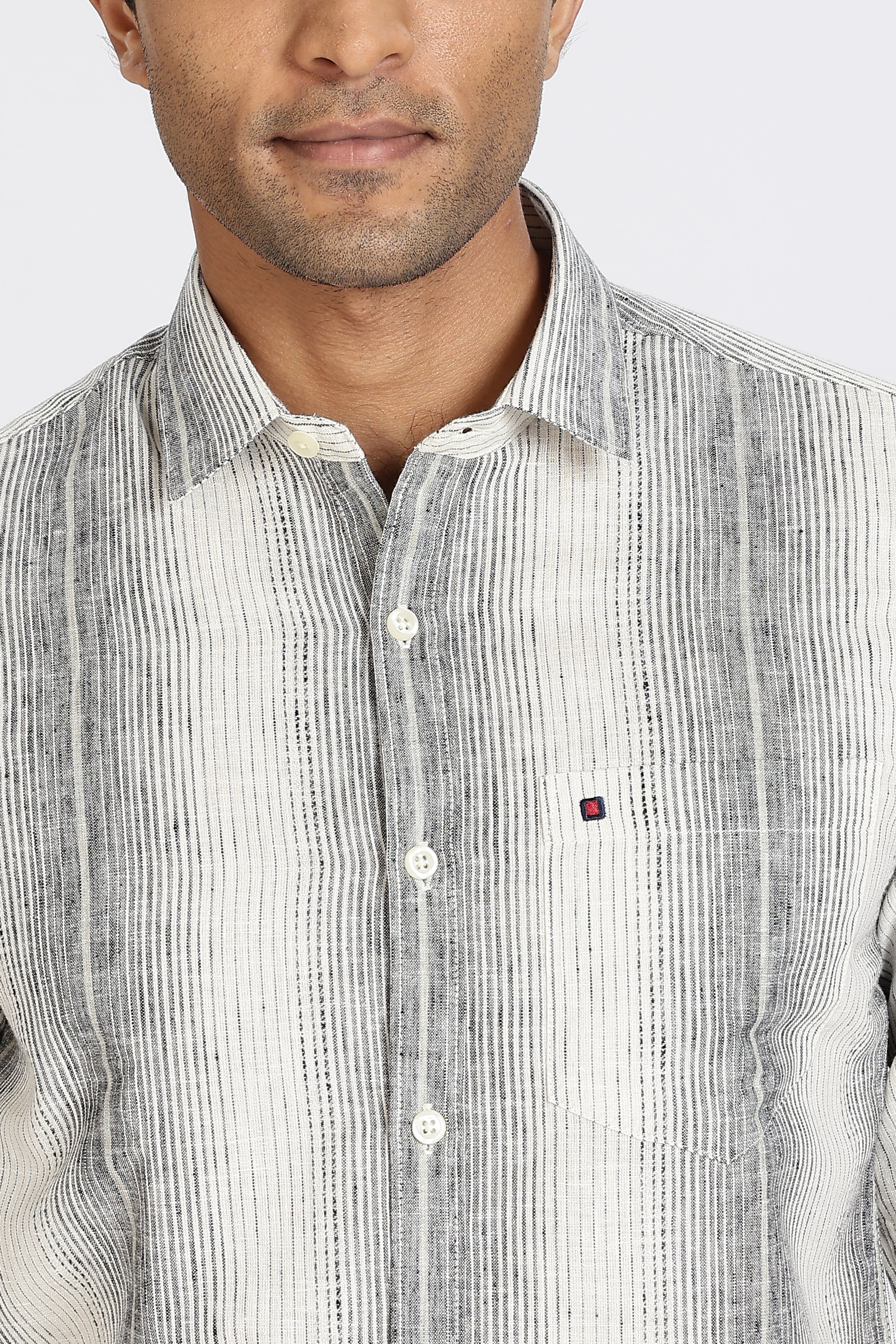 Men Black Stripes Full Sleeve Slim Fit Casual Shirts