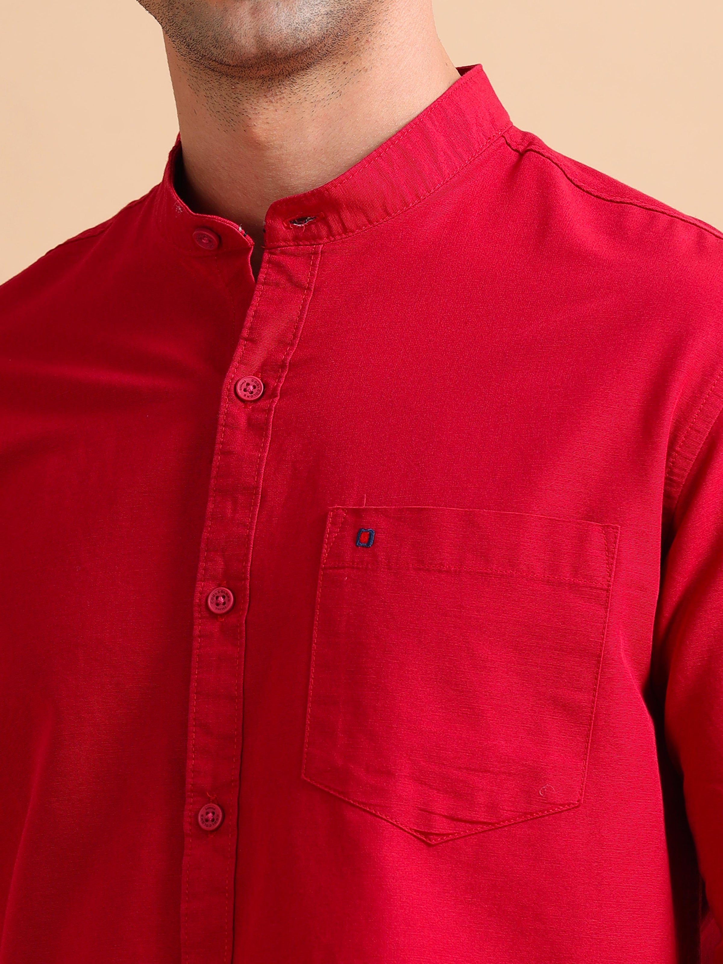 Men Red Slim Fit Solid Full Sleeve Casual Shirt