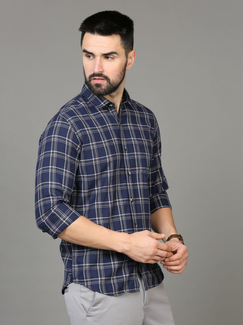 Shop Men's Blue Slim Fit Checks Full Sleeves Casual Shirts Online.