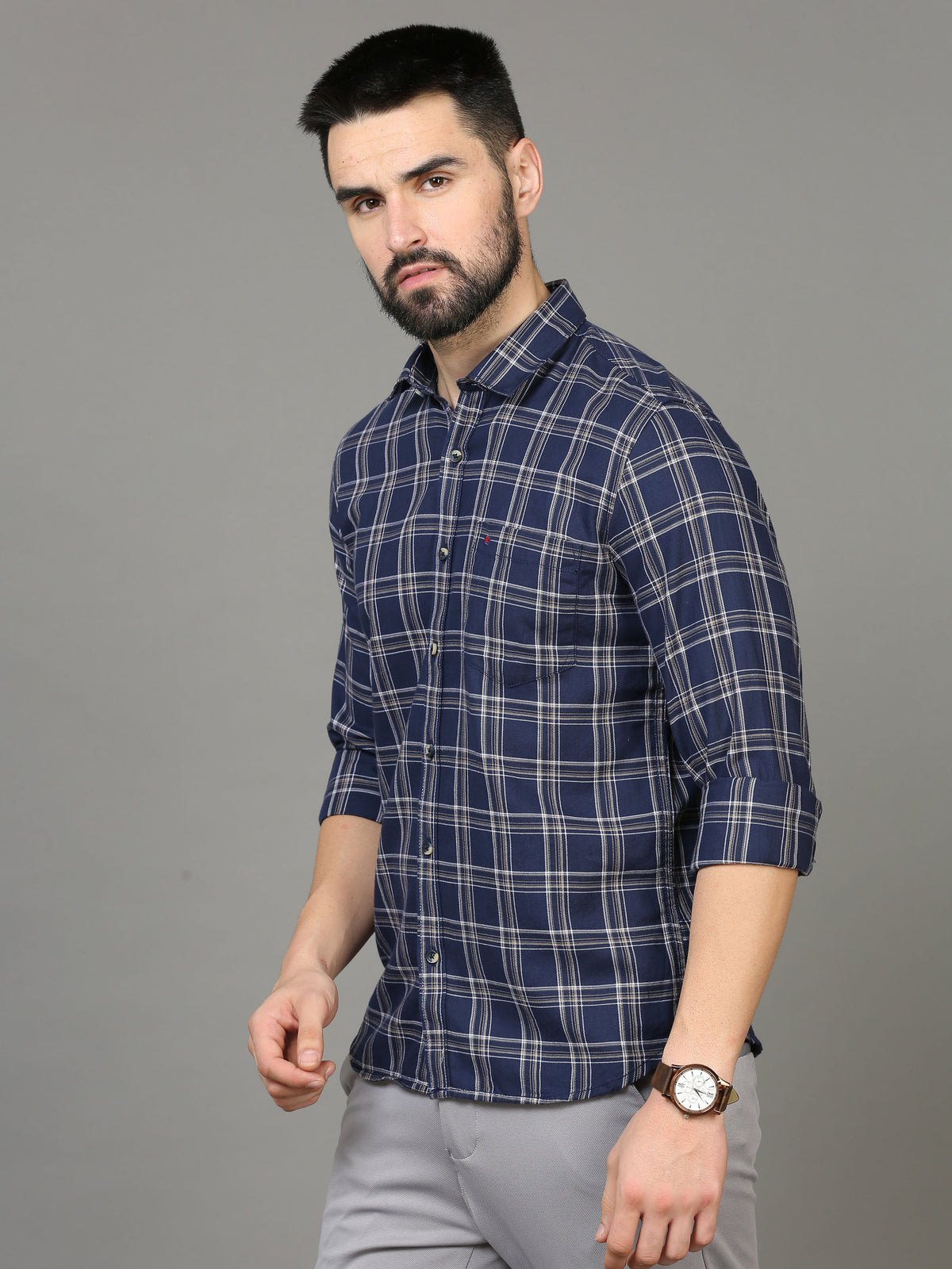 Men's Blue Slim Fit Checks Full Sleeves Casual Shirts