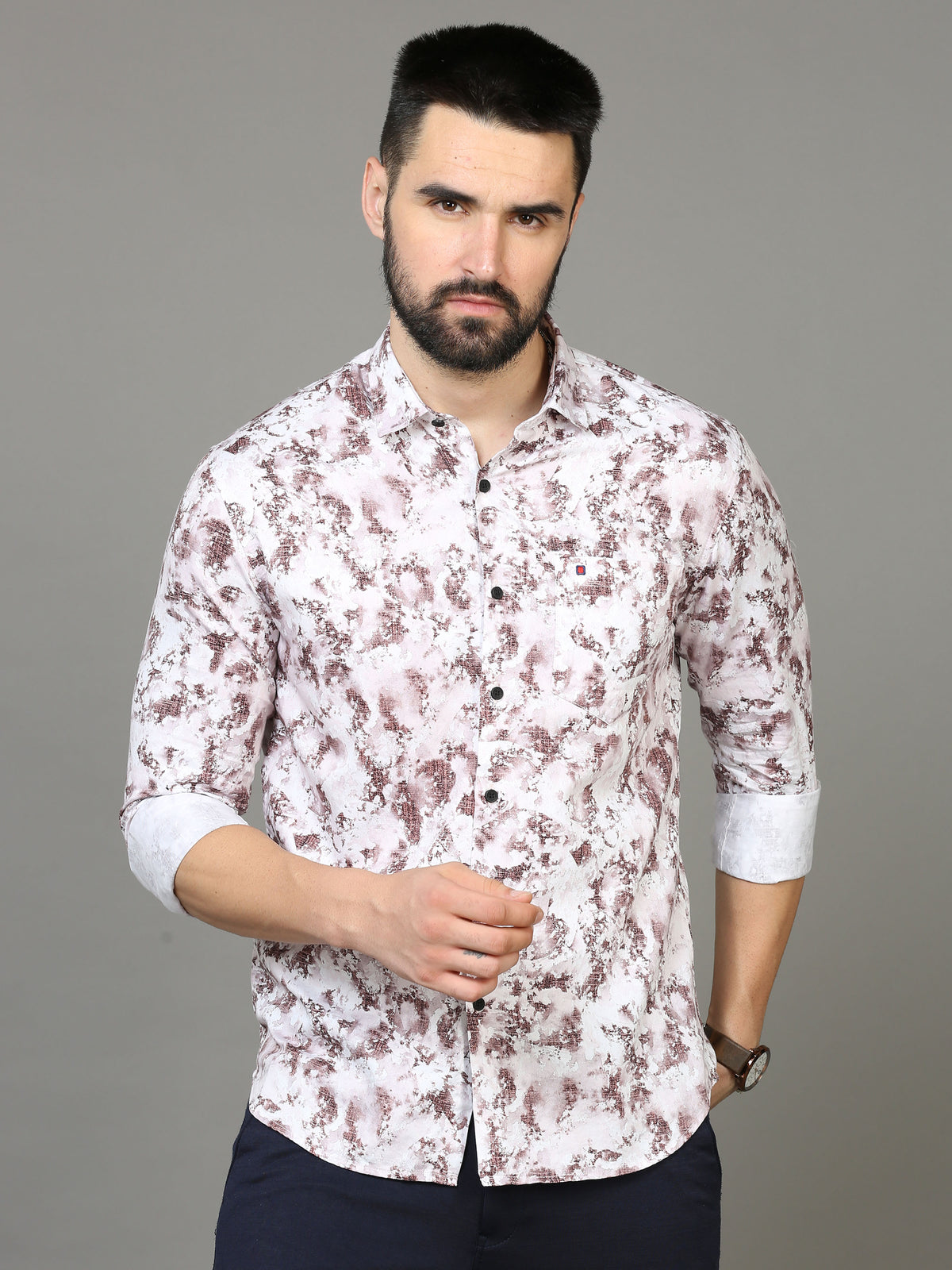 Men's Purple Slim Fit Printed Full Sleeves Casual Shirts