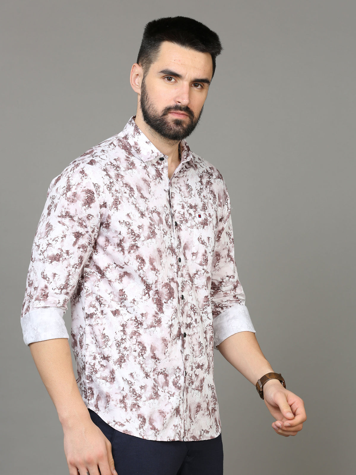 Men's Purple Slim Fit Printed Full Sleeves Casual Shirts