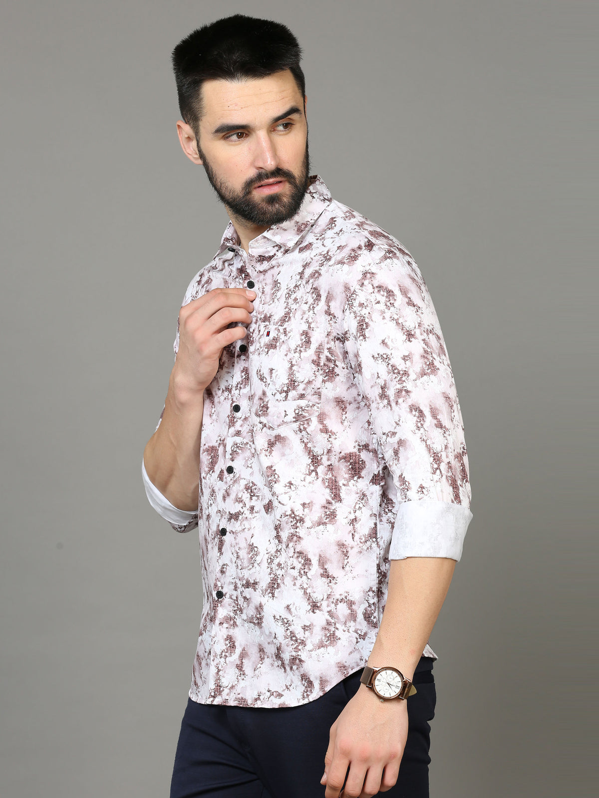 Men's Purple Slim Fit Printed Full Sleeves Casual Shirts
