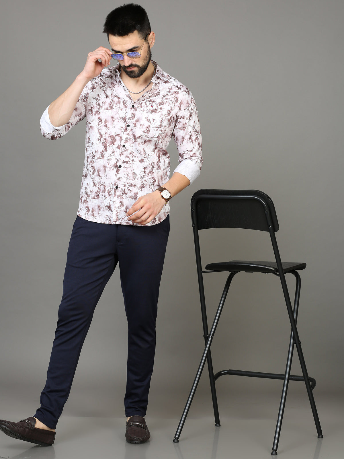 Men's Purple Slim Fit Printed Full Sleeves Casual Shirts