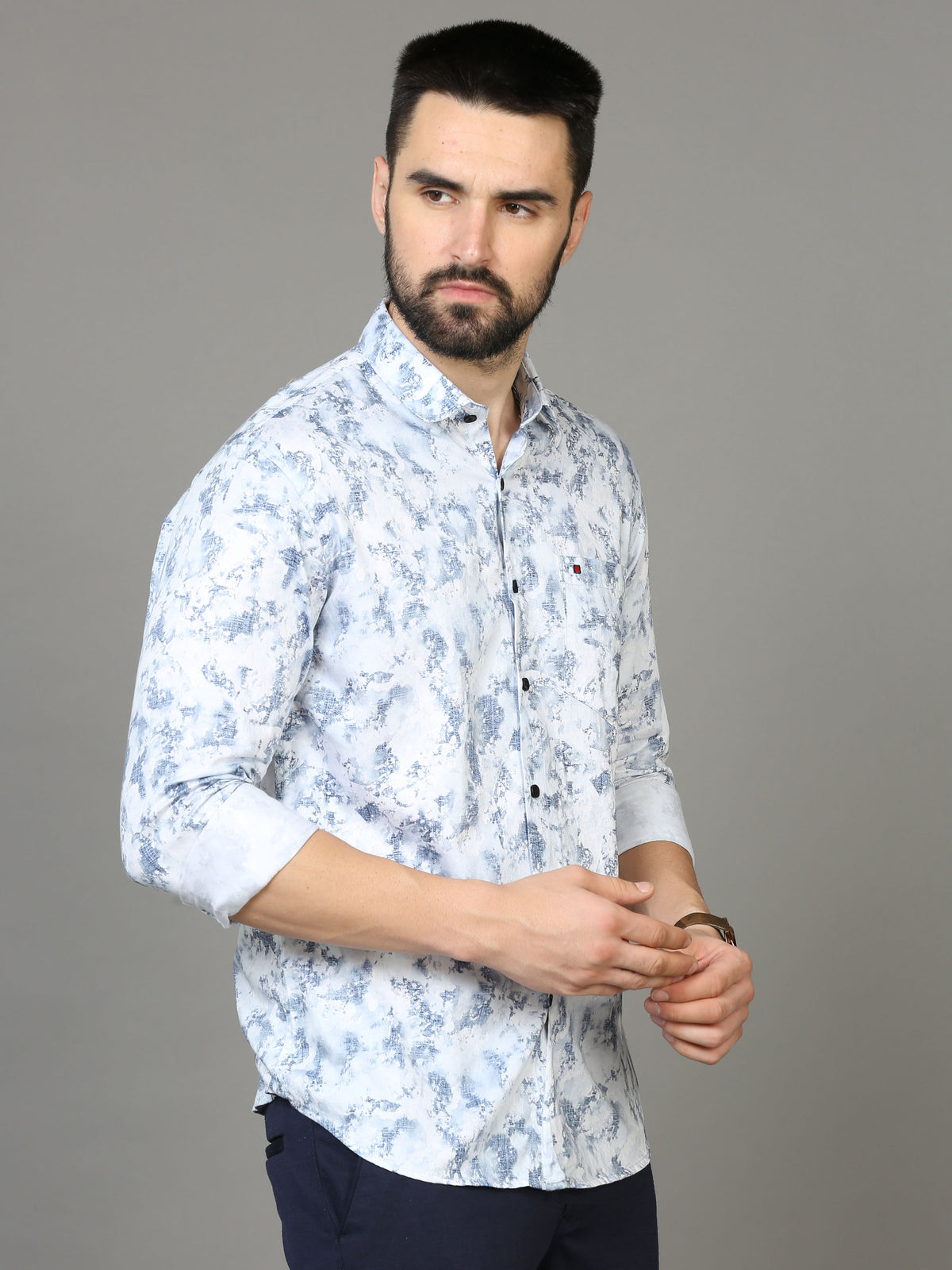 Shop Men's Blue Slim Fit Full Sleeves Casual Printed Shirts Online.