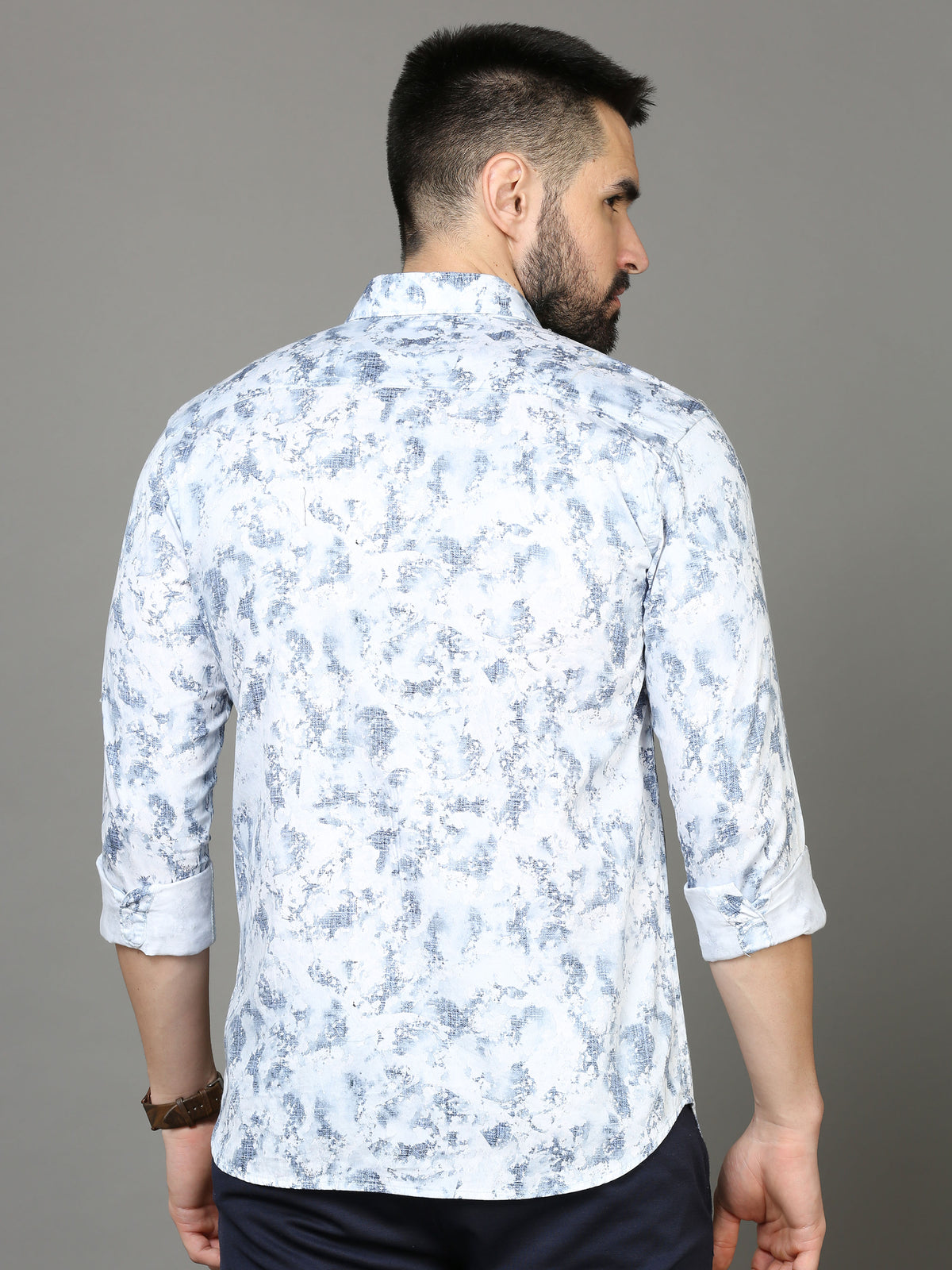 Men's Blue Slim Fit Printed Full Sleeves Casual Shirts