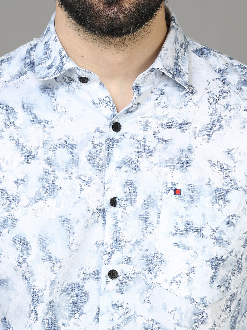 Shop Men's Blue Slim Fit Full Sleeves Casual Printed Shirts Online.